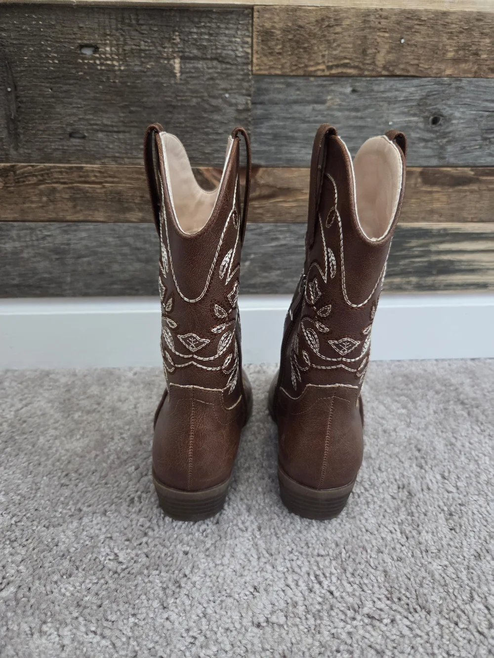 Girls' Brown Embroidered Western Zip-Style Cowgirl Boots US Size 12